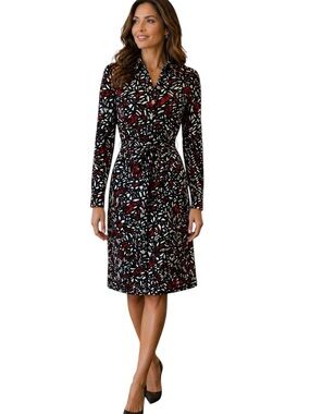 St John Sport Printed Shirt Dress Belted Button Front Knit Dress Petite